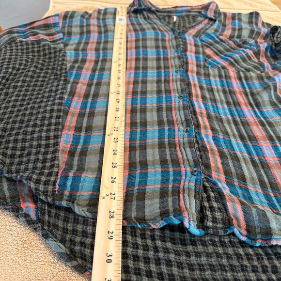 Free People One of the Guys Plaid Button Down, Green Combo, size M - Picture 6 of 9
